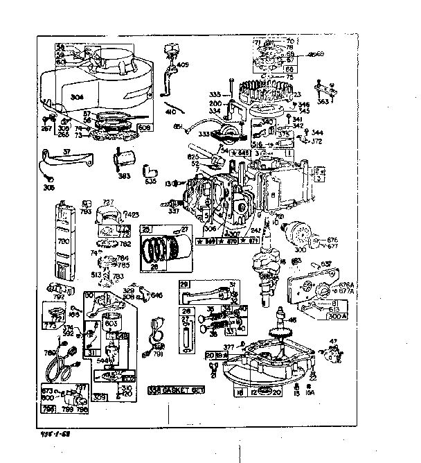 Replacement Parts Diagram and Parts List for 93500-93599 0101 - 0101 Briggs and Stratton Engine